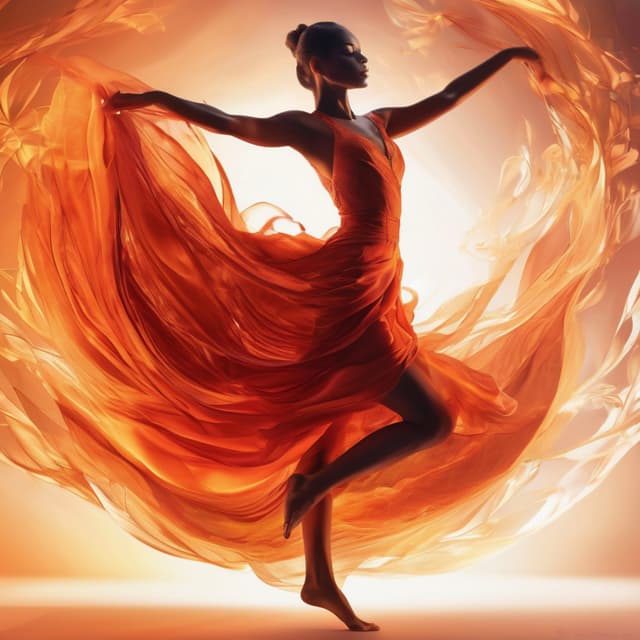 goddess dancer, swirling pose surrounded by flames, burning red and orange glow, dynamic fiery skirt, intense color contrast, scorching light and shadow interplay, ultra-detailed textures and lines, surreal elements, delicate movement and soft light effects, digital illustration